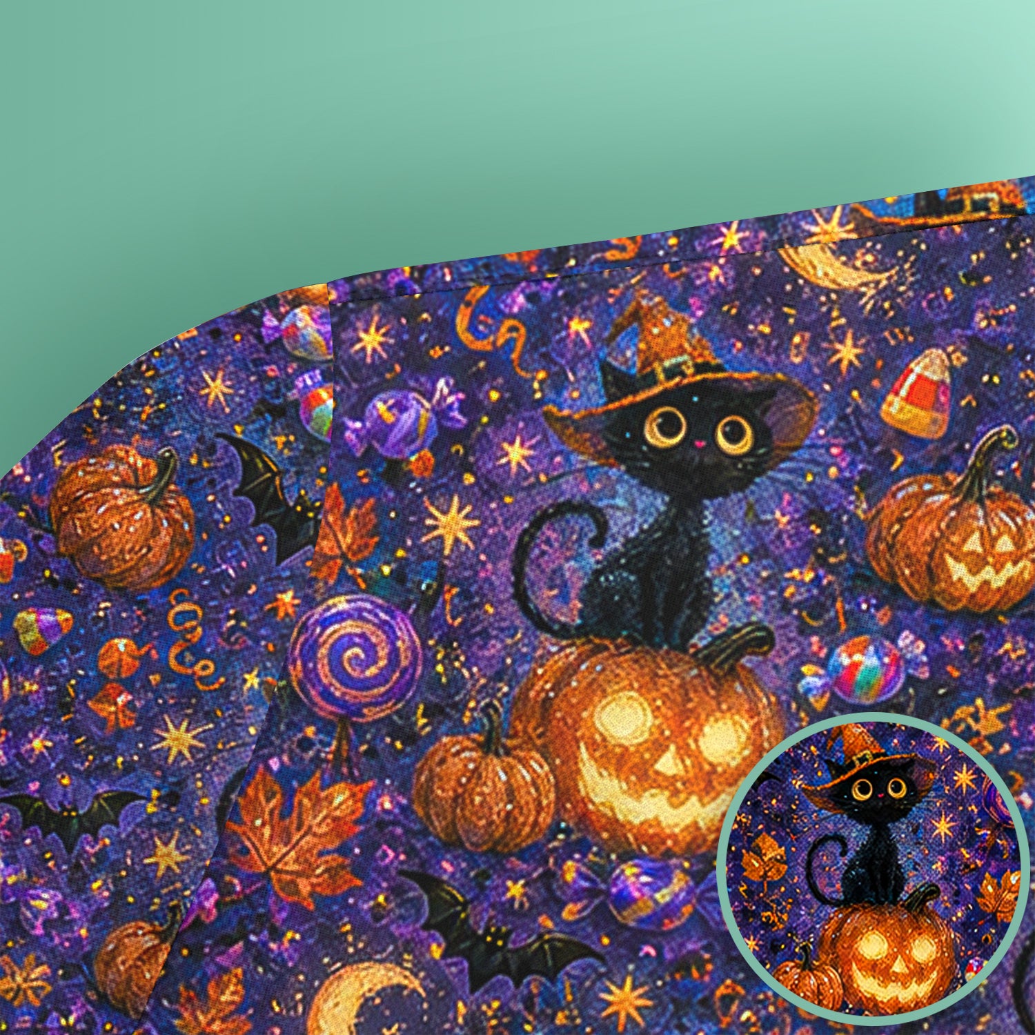 Mystical Halloween Witch Cat Scrub Top, Comfortable Scrubs for Nurses