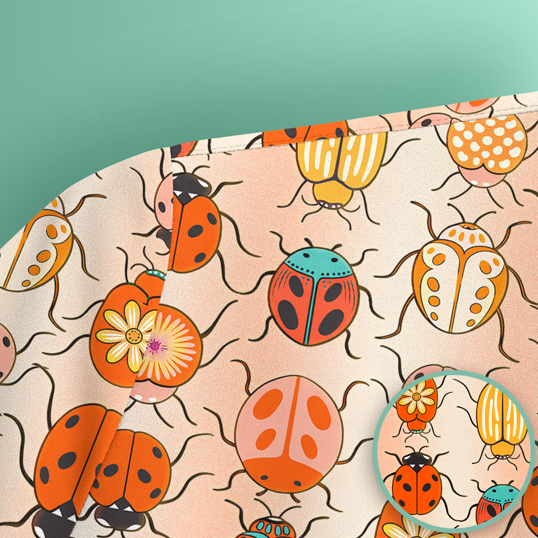 Cute Ladybug Beetle Floral Pattern Scrub Top, Breathable Fabrics Nursing Uniform