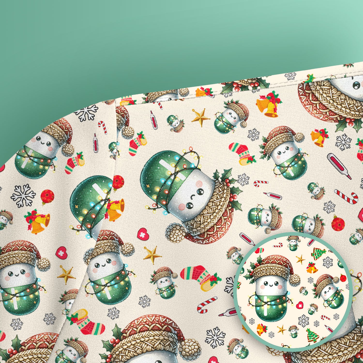 Pharmacy Tech Christmas Scrub Top – Cute Green Snowman Print Nurse Outfit – Funny Holiday Medical Uniform for Pharmacists