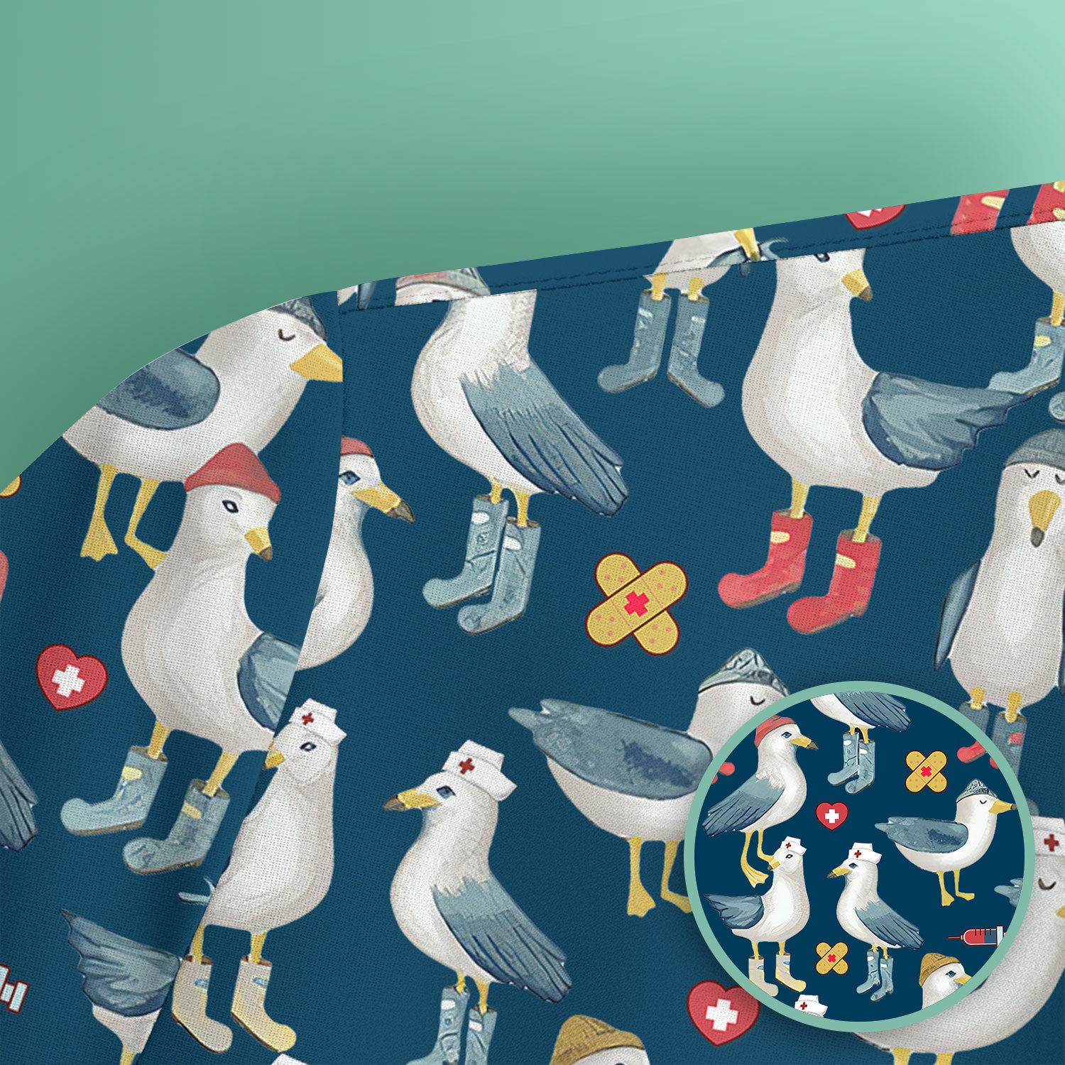 Funny Seagull Nurse Scrub Top - Cute Bird with Medical Icons - Comfortable Scrubs for Women