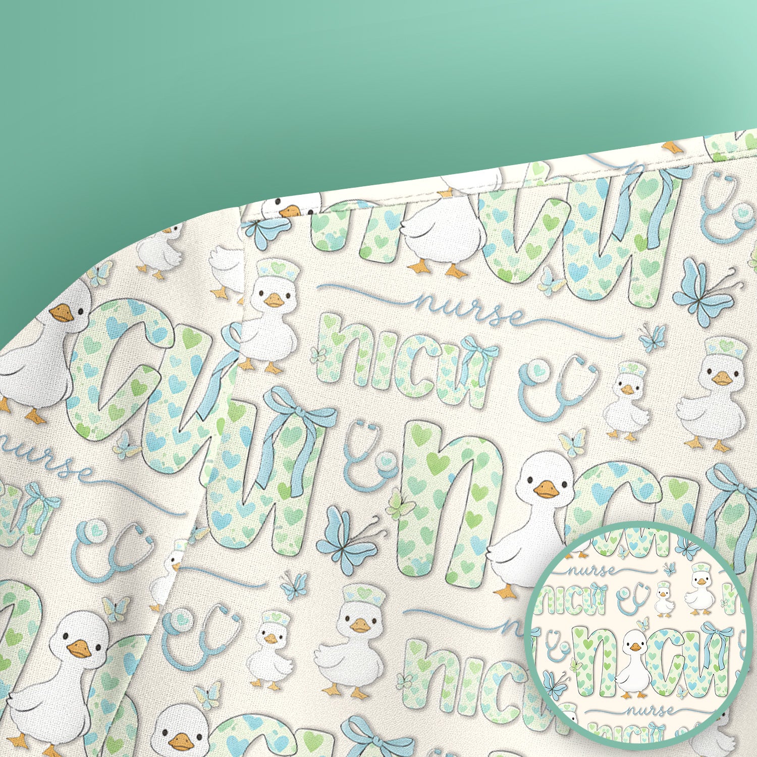 NICU Nurse Duck Pattern Scrub Top, Comfortable Scrubs for Nurses