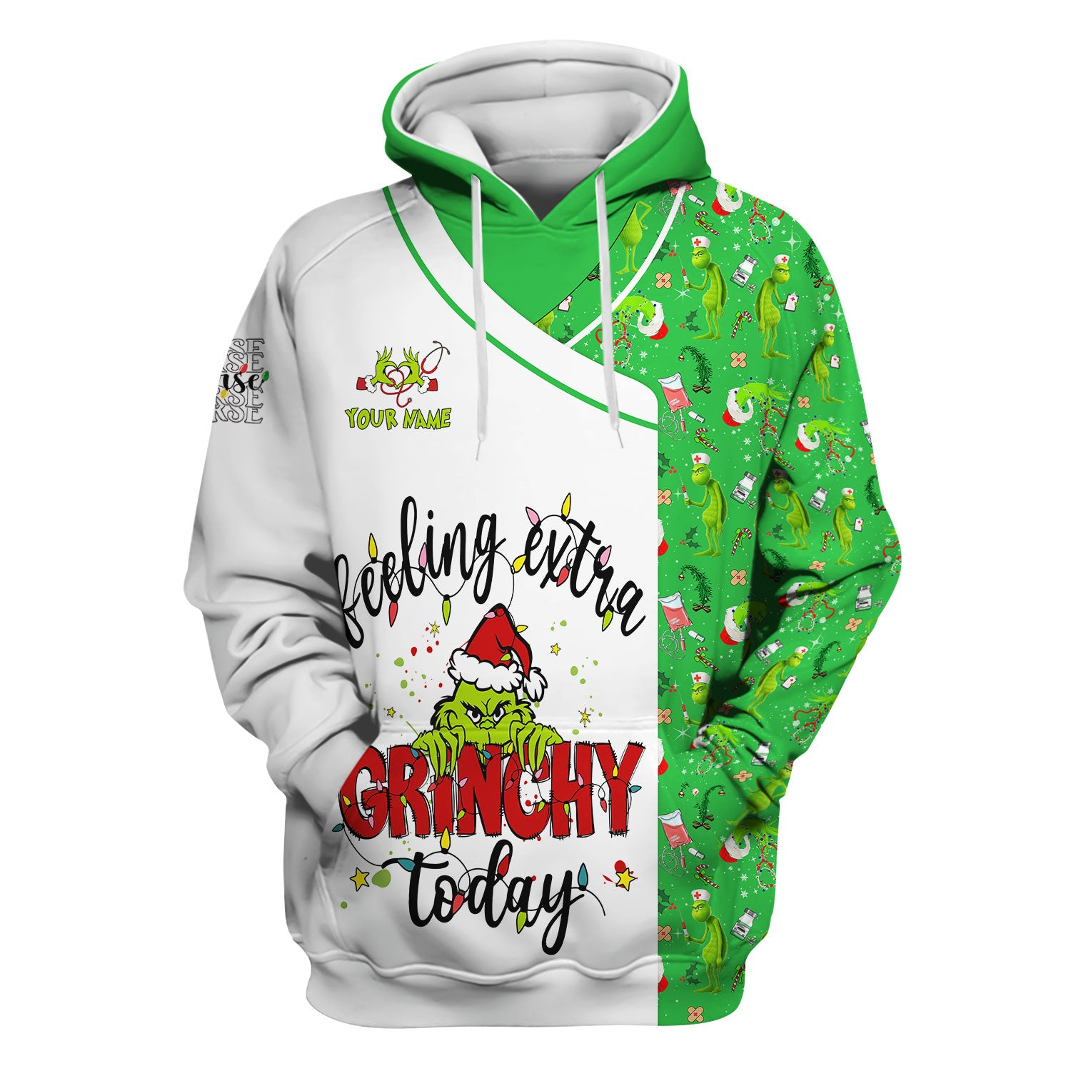 Personalized Grinch Nurse Scrub Top - Funny Christmas Scrub Shirt Multi Color - Feeling Extra Grinchy Today Holiday Nursing Gift