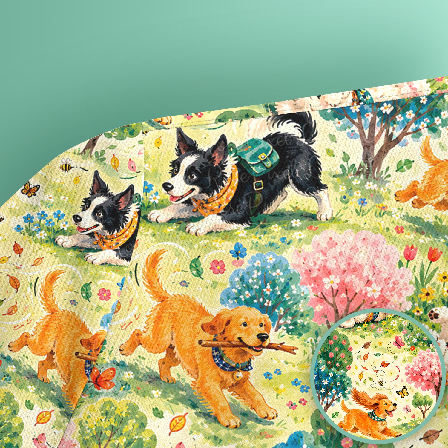 Playful Spring Garden Dogs Pattern Scrub Top, Comfortable Scrubs for Nurses
