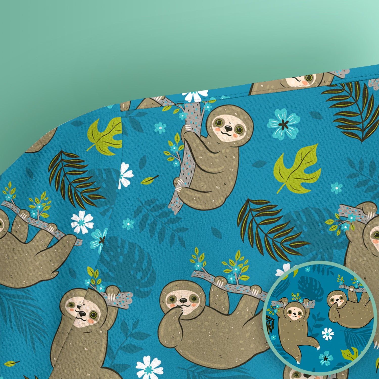 Jungle Tropical Sloth Pattern Scrub Top, Comfortable Scrubs for Nurses