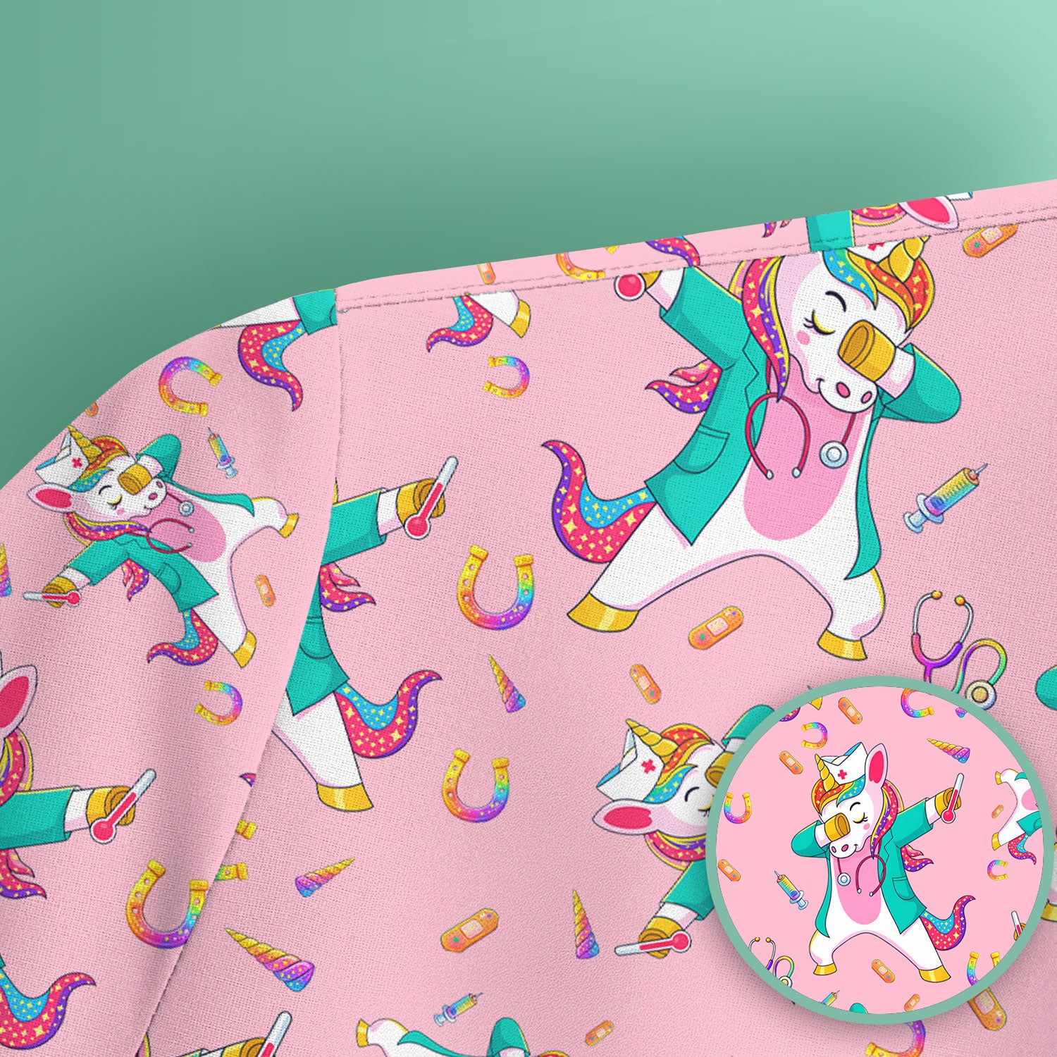 Cute Unicorn Nurse Dance Pattern Scrub Top, Breathable Fabrics Nursing Uniform
