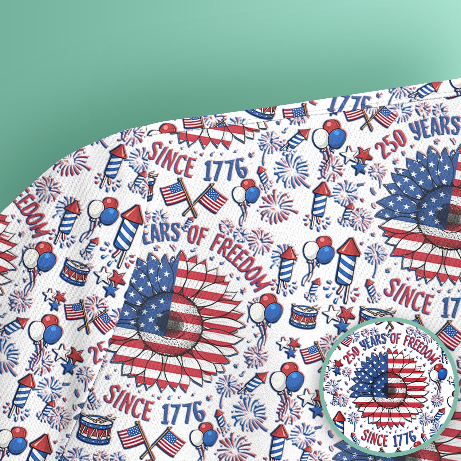 Festive Patriotic Sunflower American Flag Fireworks Pattern Scrub Top, Comfortable Scrubs for Nurses