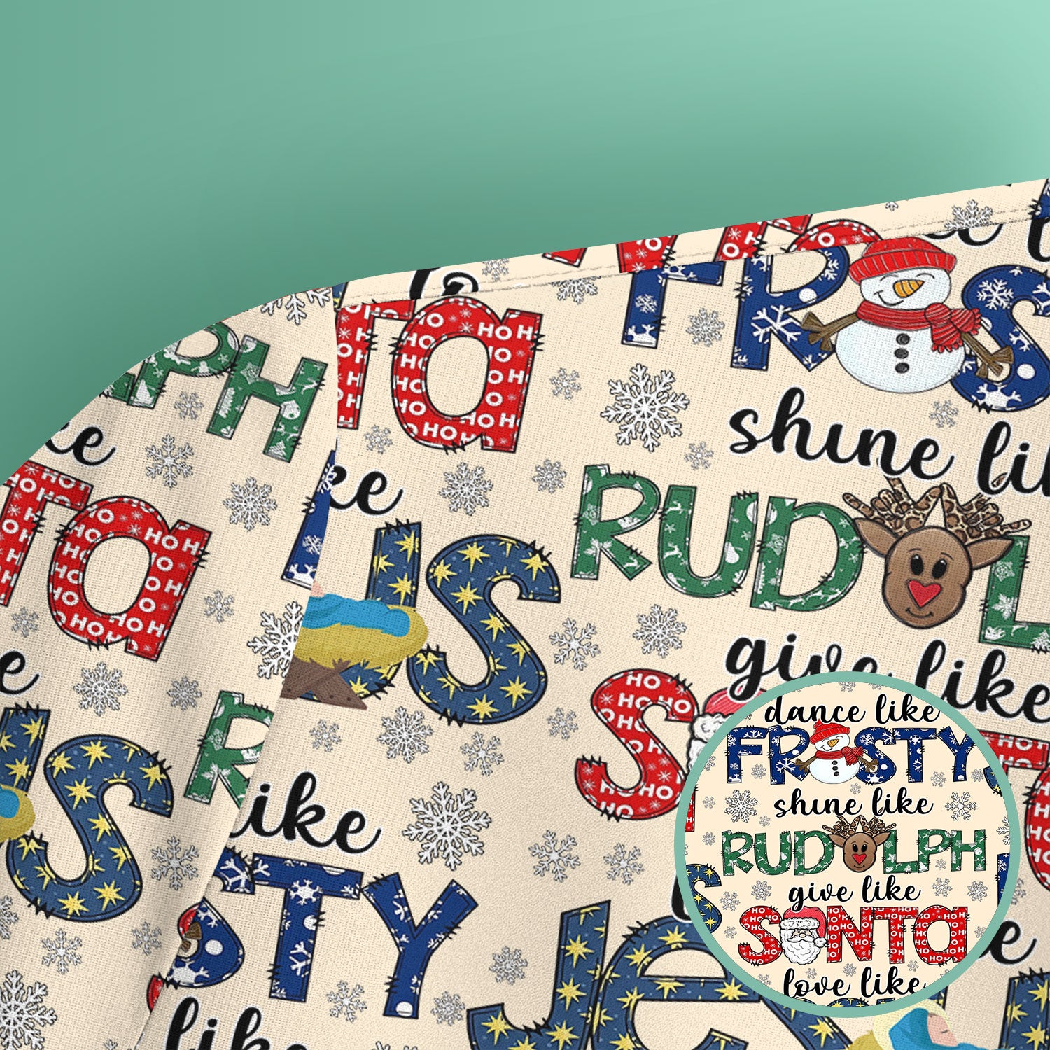 Christmas Rudolph Nurse Scrub Top for Women - Dance Like Frosty Shine Like Rudolph Give Like Santa Love Like Jesus - Holiday Med Shirt