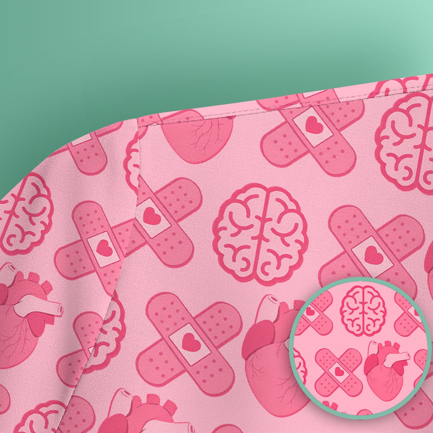 Heart & Brain Medical Icon Pattern Scrub Top, Breathable Fabrics Nursing Uniform