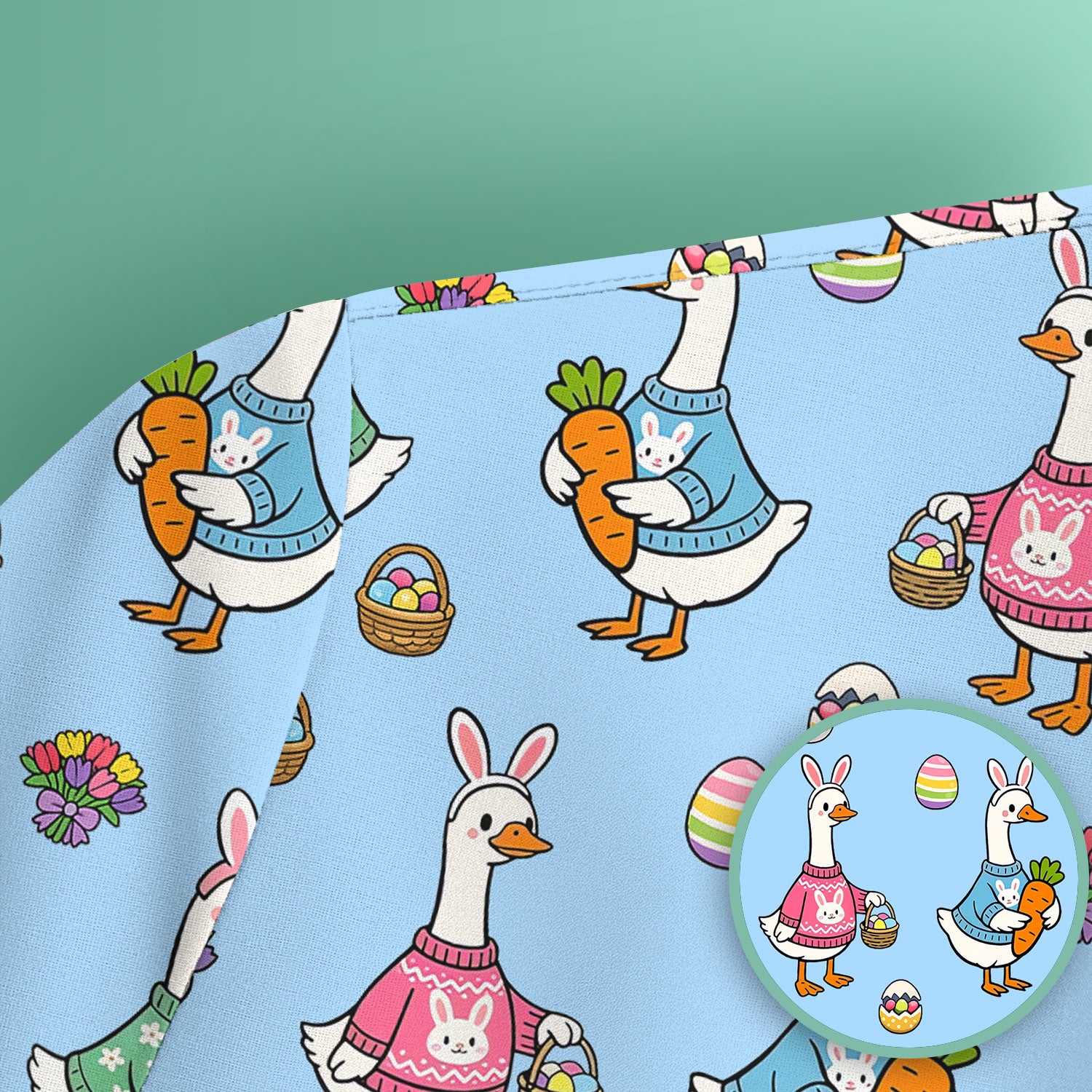 Cute Easter Goose Pattern Scrub Top, Breathable Fabrics Nursing Uniform