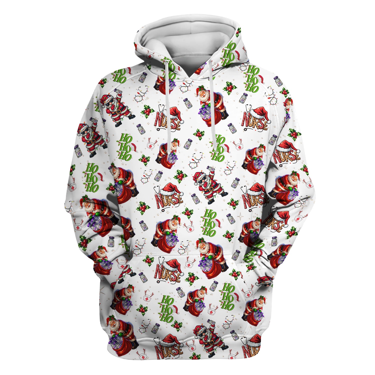 Christmas Nurse Scrub Top Multi Color - Funny Santa Claus Scrub Shirt for Women - Cute Holiday Nursing Work Shirt with Pockets