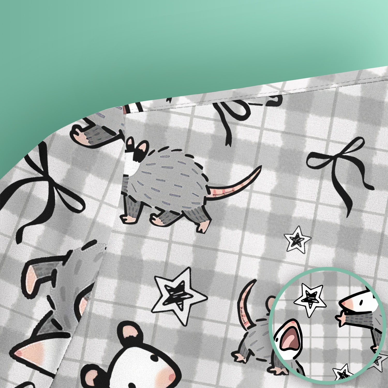 Funny Mouse Cartoon Pattern Print Scrub Top, Breathable Fabrics Nursing Uniform, Opossum