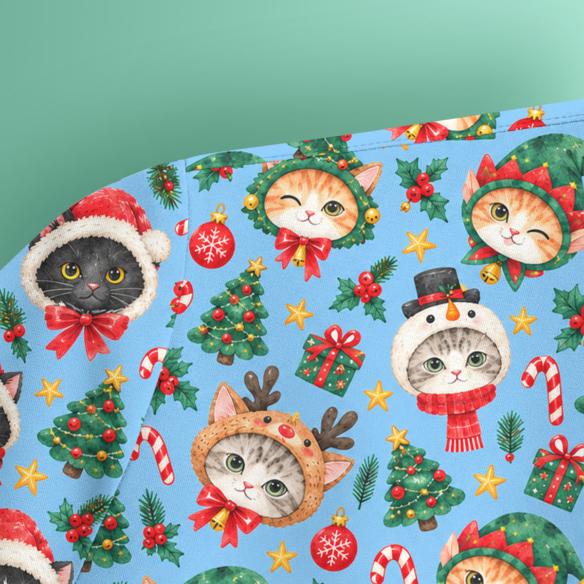 Christmas Cats And Trees Pattern Scrub Top, Comfortable Scrubs for Nurses