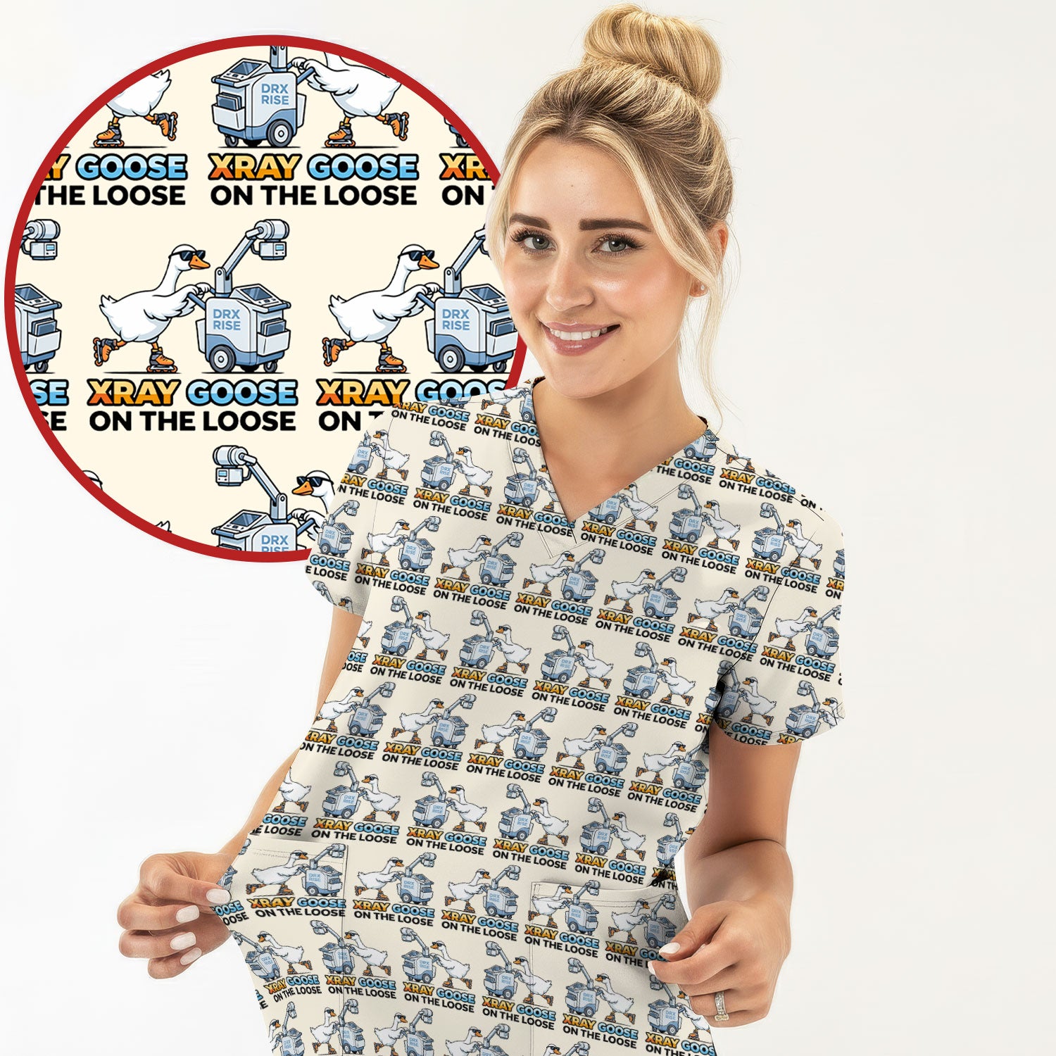 Funny Xray Goose On The Loose Pattern Scrub Top, Comfortable Scrubs for Nurses