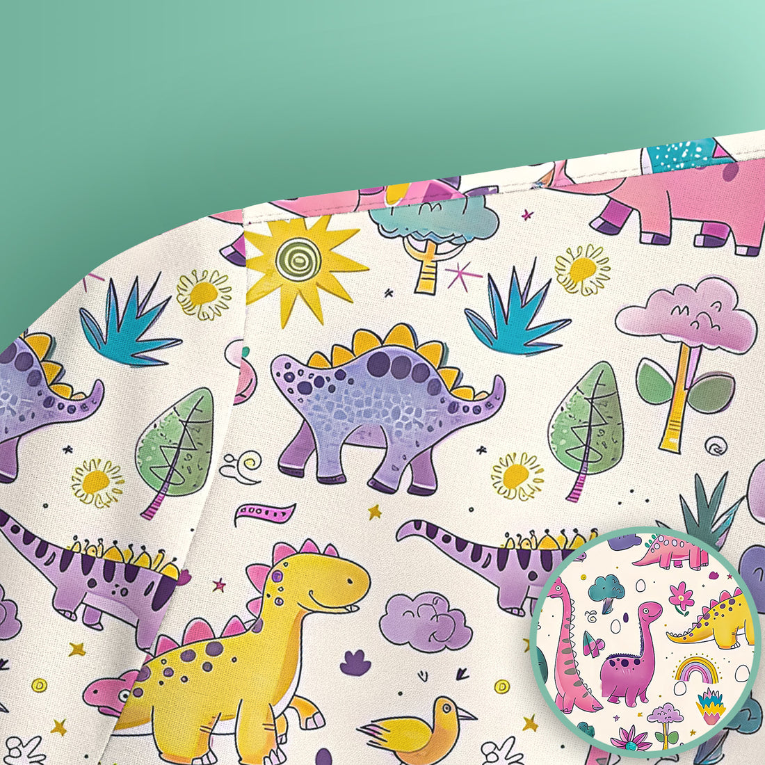 Cute Dinosaur Rainbow Pattern Scrub Top, Breathable Fabrics Nursing Uniform