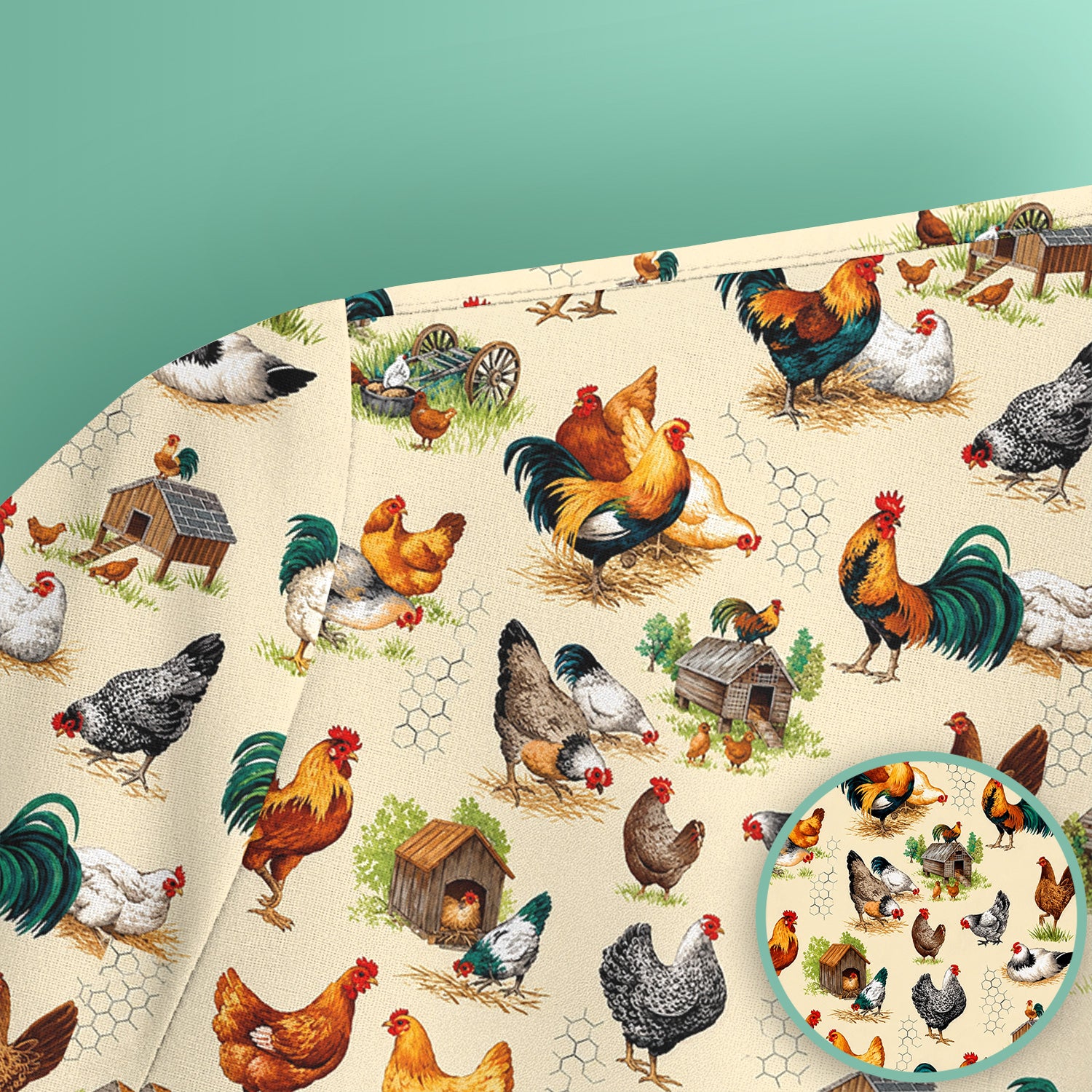 Farm Chicken Rooster Coop Pattern Scrub Top, Comfortable Scrubs for Nurses