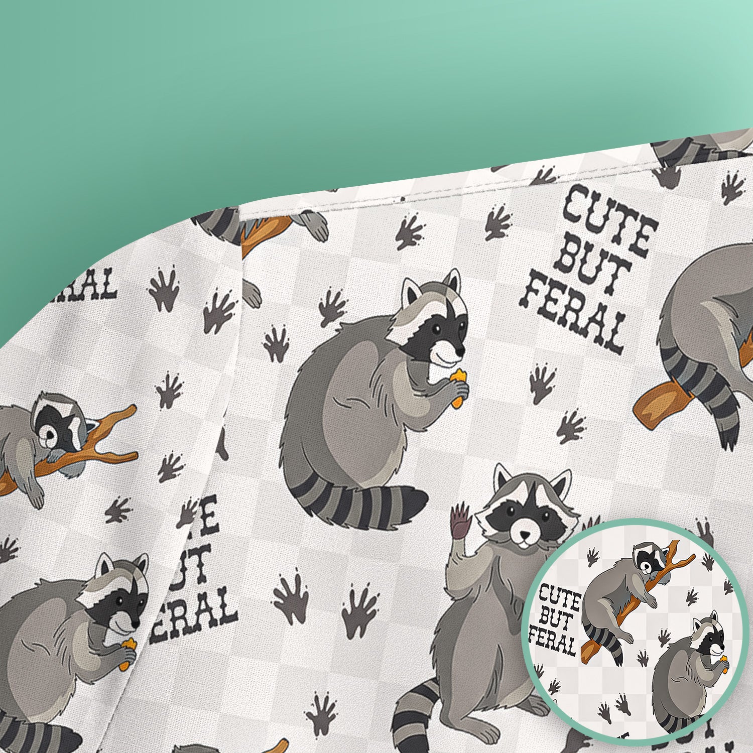 Funny Feral Raccoon Pattern Scrub Top, Comfortable Scrubs for Nurses