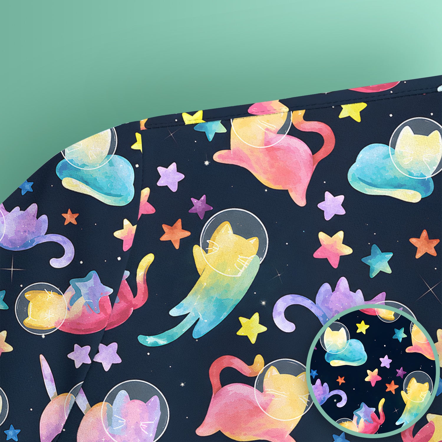Cute Space Cat Veterinary Pattern Scrub Top for RN, CNA, Galaxy Medical Uniform