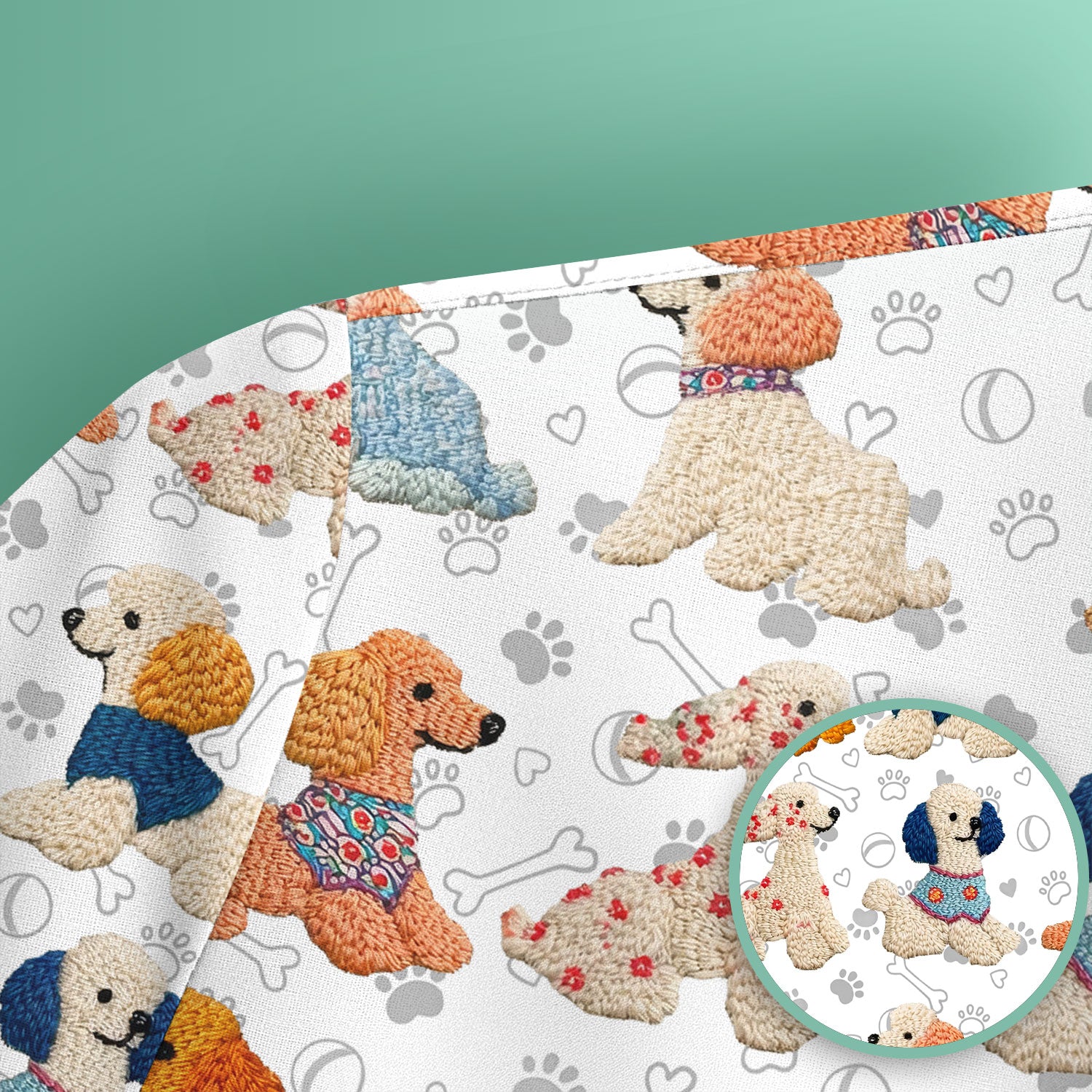 Cute Colorful Poodle Pattern Scrub Top, Comfortable Scrubs for Nurses