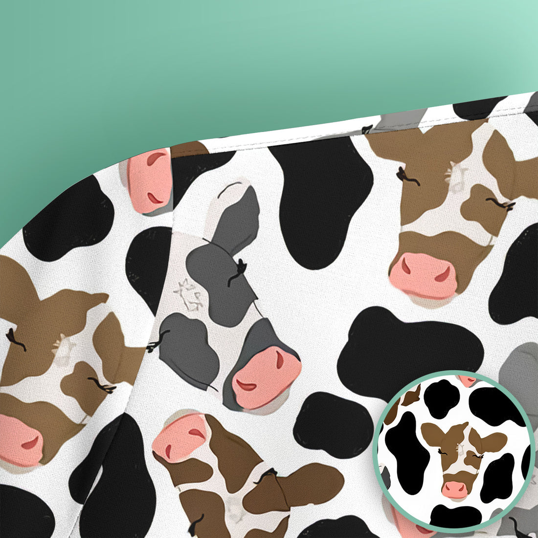 Cute Cow Face Black White Pattern Nurse Scrub Top, Comfortable Scrubs for Nurses