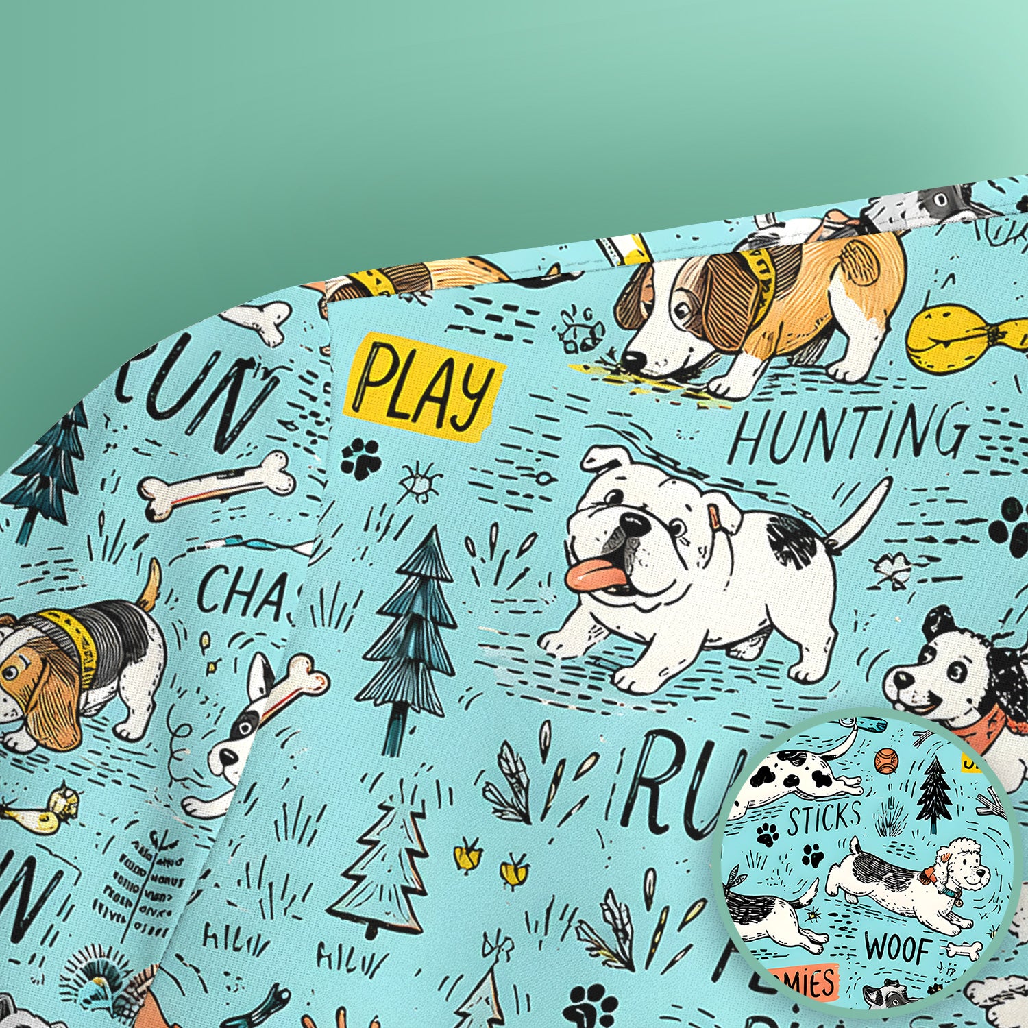 Playful Cartoon Puppy Adventure Pattern Scrub Top, Comfortable Scrubs for Nurses