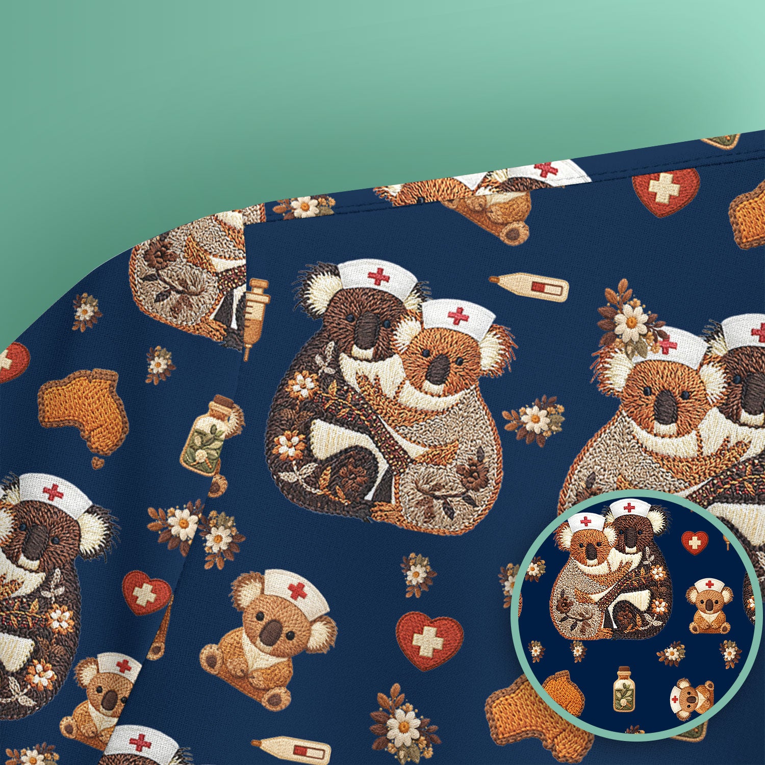 Cute Cartoon Koala Valentine Nurse Design Scrub Top, Breathable Fabrics Nursing Uniform
