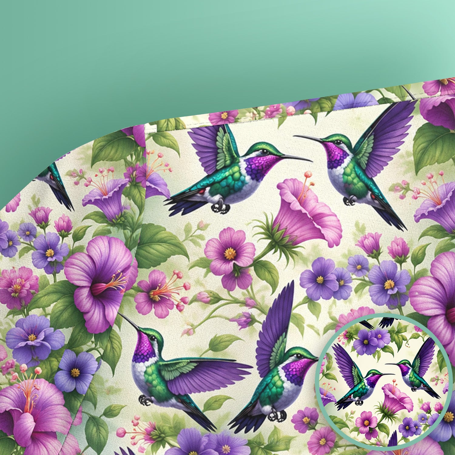 Purple Hummingbird Hibiscus Floral Pattern Scrub Top, Comfortable Scrubs for Nurses