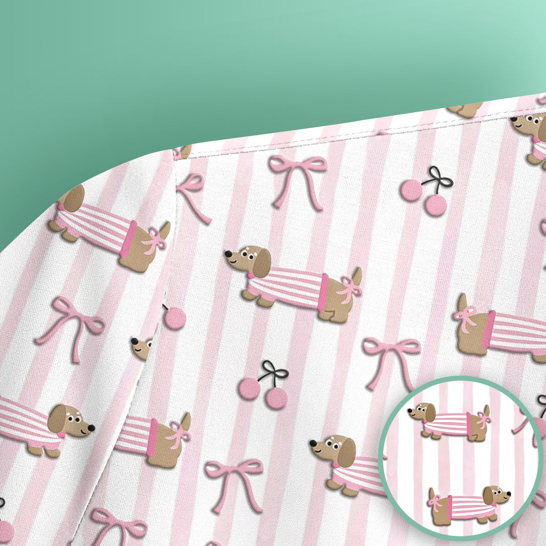Cute Dachshund Pink Stripe Pattern Scrub Top, Breathable Fabrics Nursing Uniform