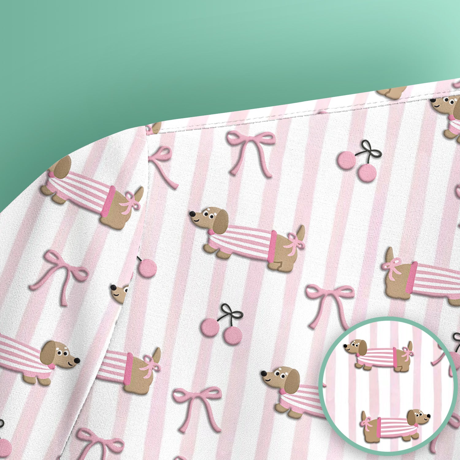 Cute Dachshund Pink Stripe Pattern Scrub Top, Breathable Fabrics Nursing Uniform
