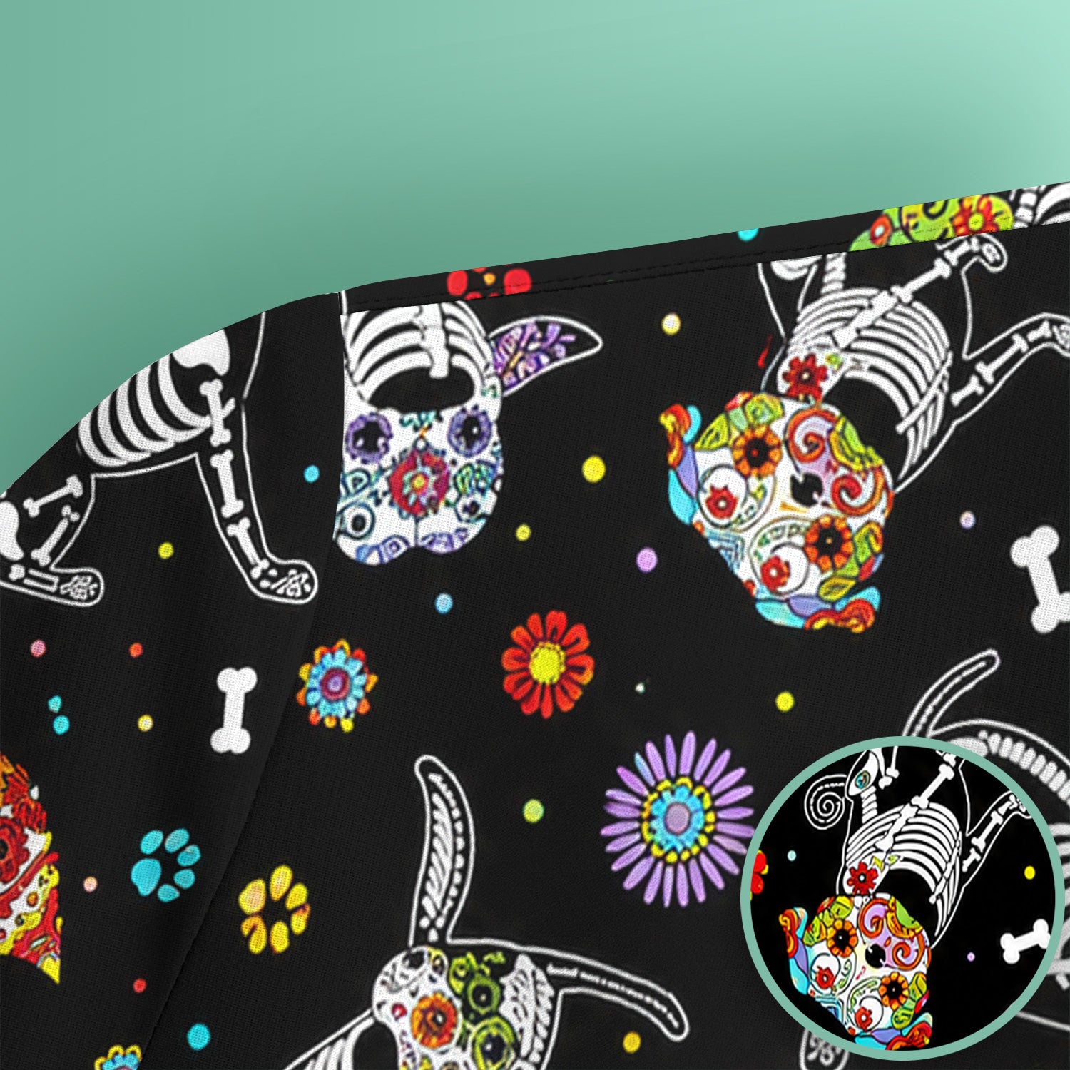 Colorful Day Of The Dead Dogs Scrub Top, Comfortable Scrubs for Nurses