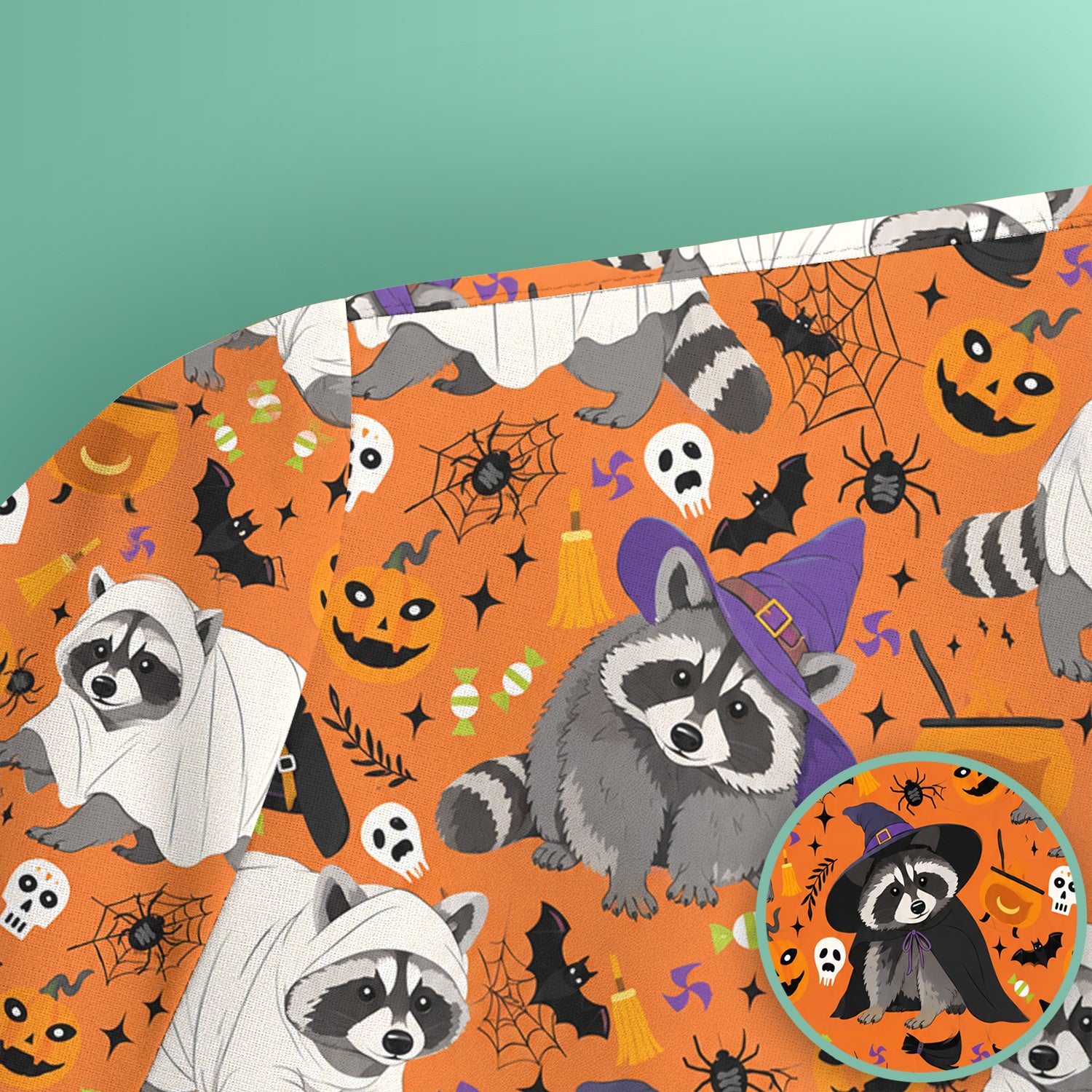Cute Halloween Raccoon Costumes Print Scrub Top, Comfortable Scrubs for Nurses