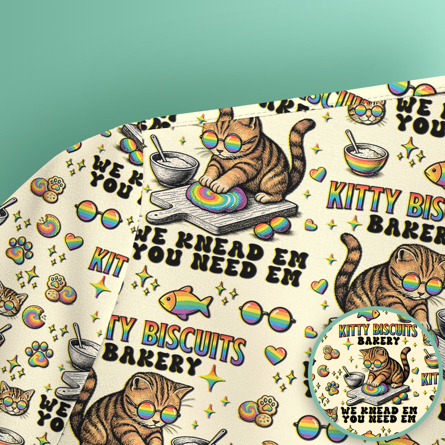 Pride Nurse Cat Baking Rainbow Dough Pattern Scrub Top, Breathable Fabrics Nursing Uniform