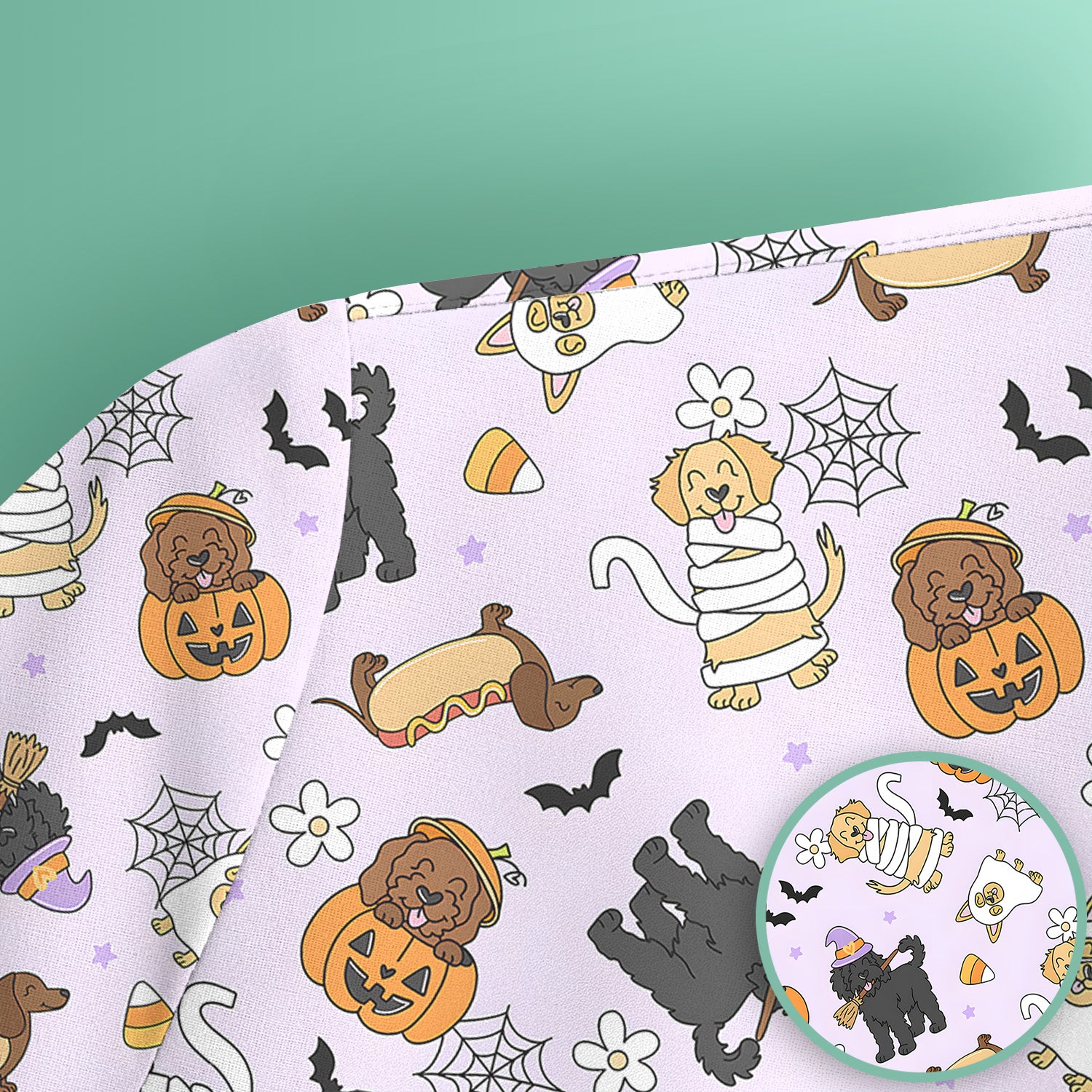 Cute Halloween Costumed Pets Scrub Top, Comfortable Scrubs for Nurses