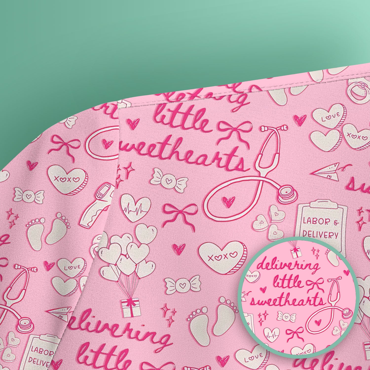 Valentine Labor And Delivery Scrub Top, XOXO Pattern Scrub Shirt, Breathable Fabrics Nursing Uniform For Women