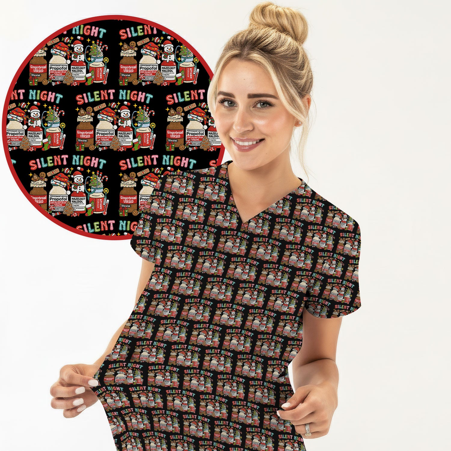 Silent Night Nurse Scrub Top, Funny Christmas Medical Scrub Shirt, Holiday Nursing Uniform