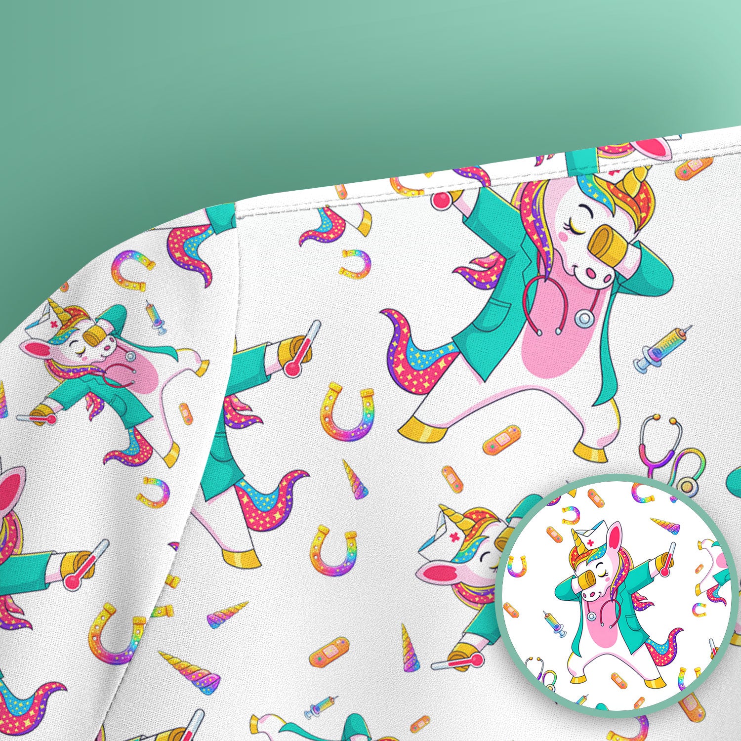 Cute Unicorn Nurse Dance Pattern Scrub Top, Breathable Fabrics Nursing Uniform