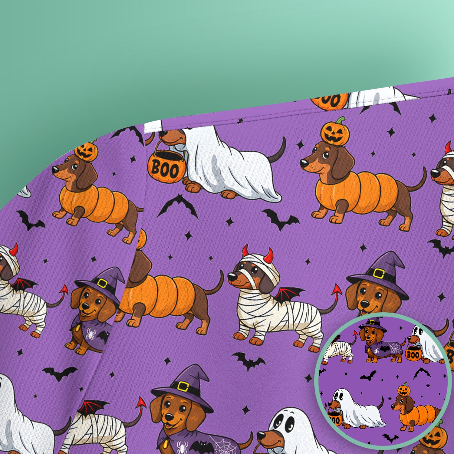 Halloween Dachshund for Veterinary Staff Scrub Top, Comfortable Scrubs for Nurses