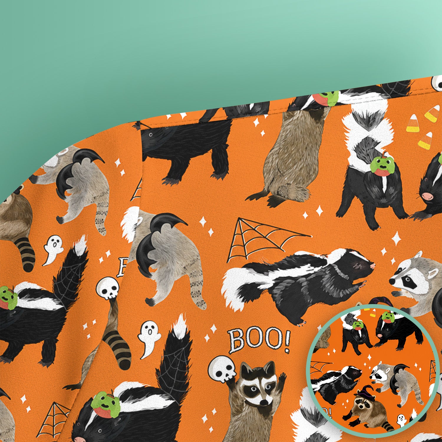 Halloween Wildlife with Skunk Raccoon Pattern Scrub Top, Comfortable Scrubs for Nurses