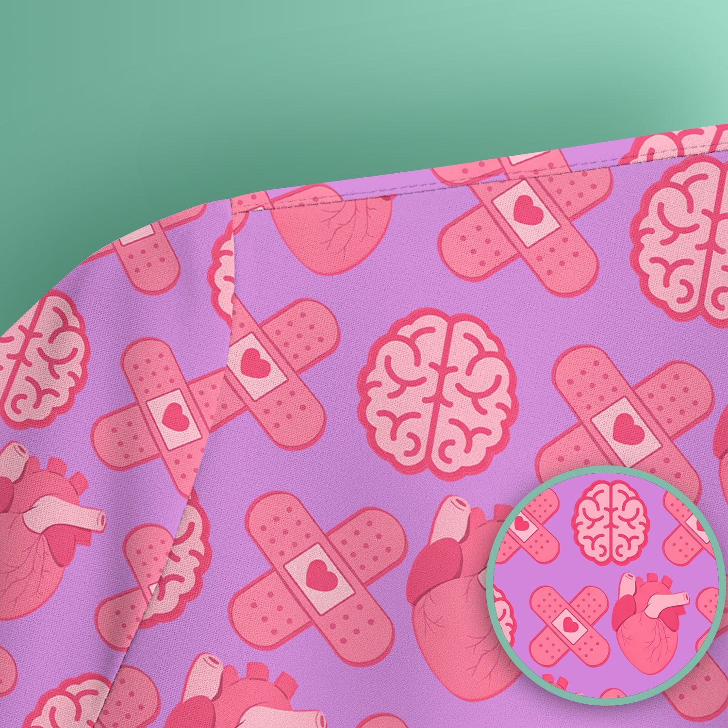 Heart & Brain Medical Icon Pattern Scrub Top, Breathable Fabrics Nursing Uniform