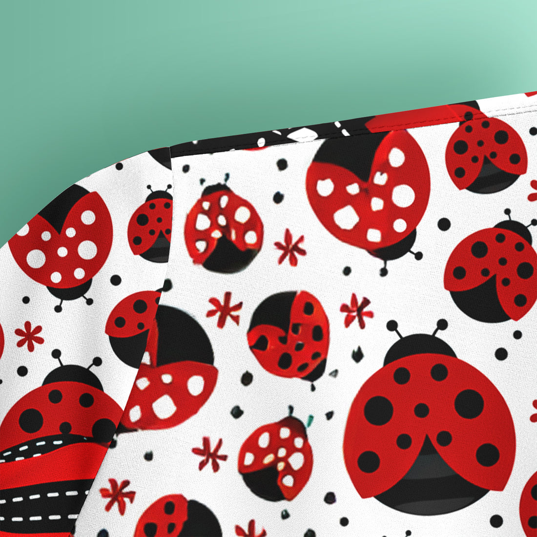 Cute Ladybug Red Ribbon Polka Pattern Scrub Top, Breathable Fabrics Nursing Uniform