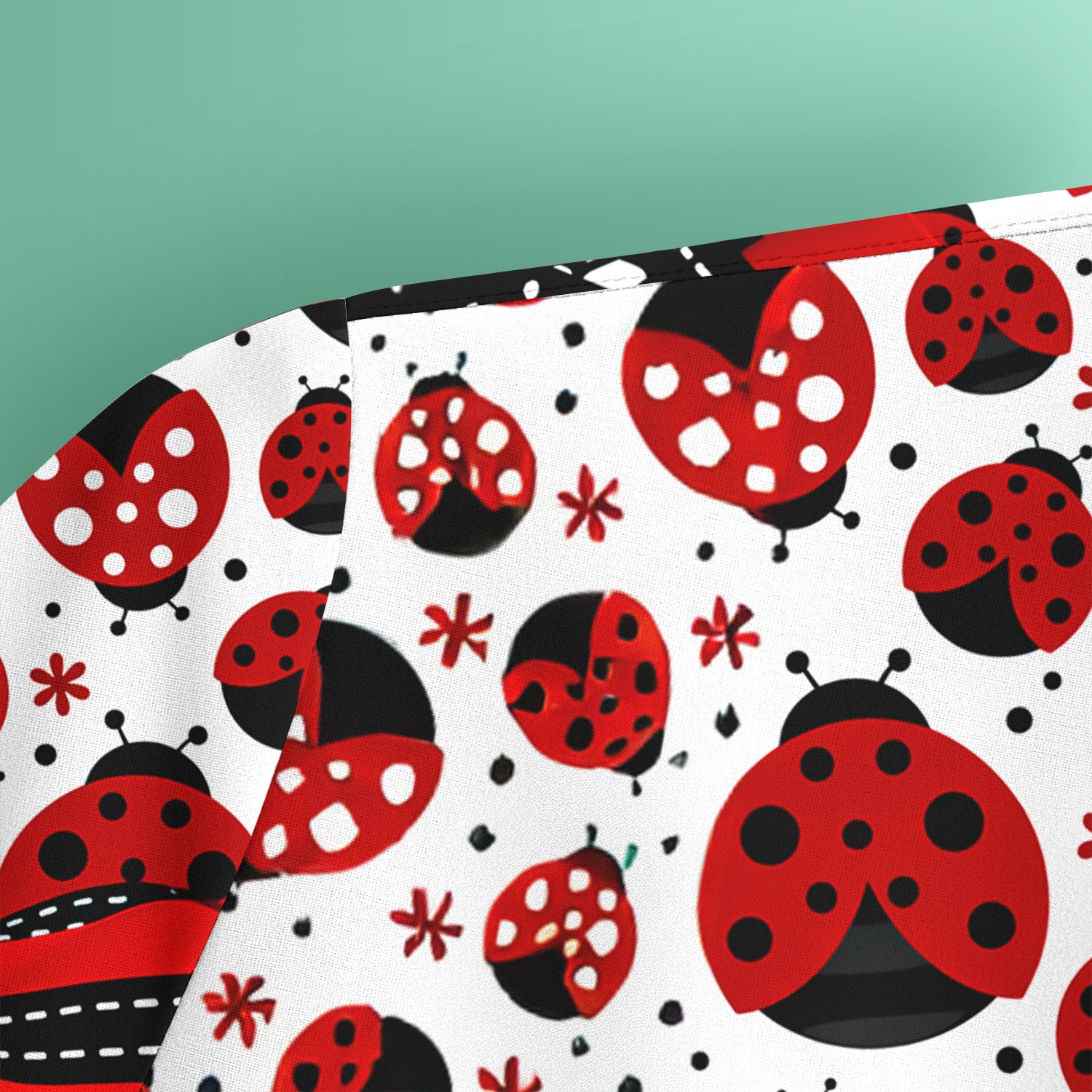 Cute Ladybug Red Ribbon Polka Pattern Scrub Top, Breathable Fabrics Nursing Uniform