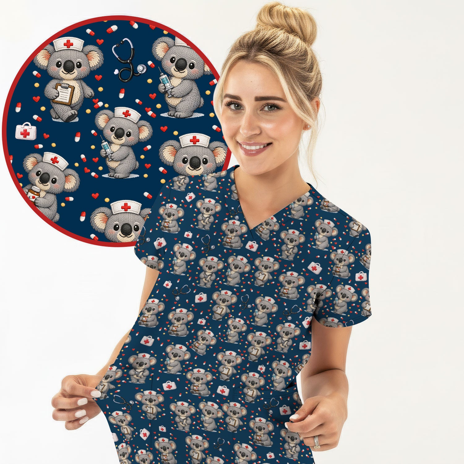Koala Nurse Scrub Top, Cute Medical Uniform For Women, Comfortable Scrubs For Nurses