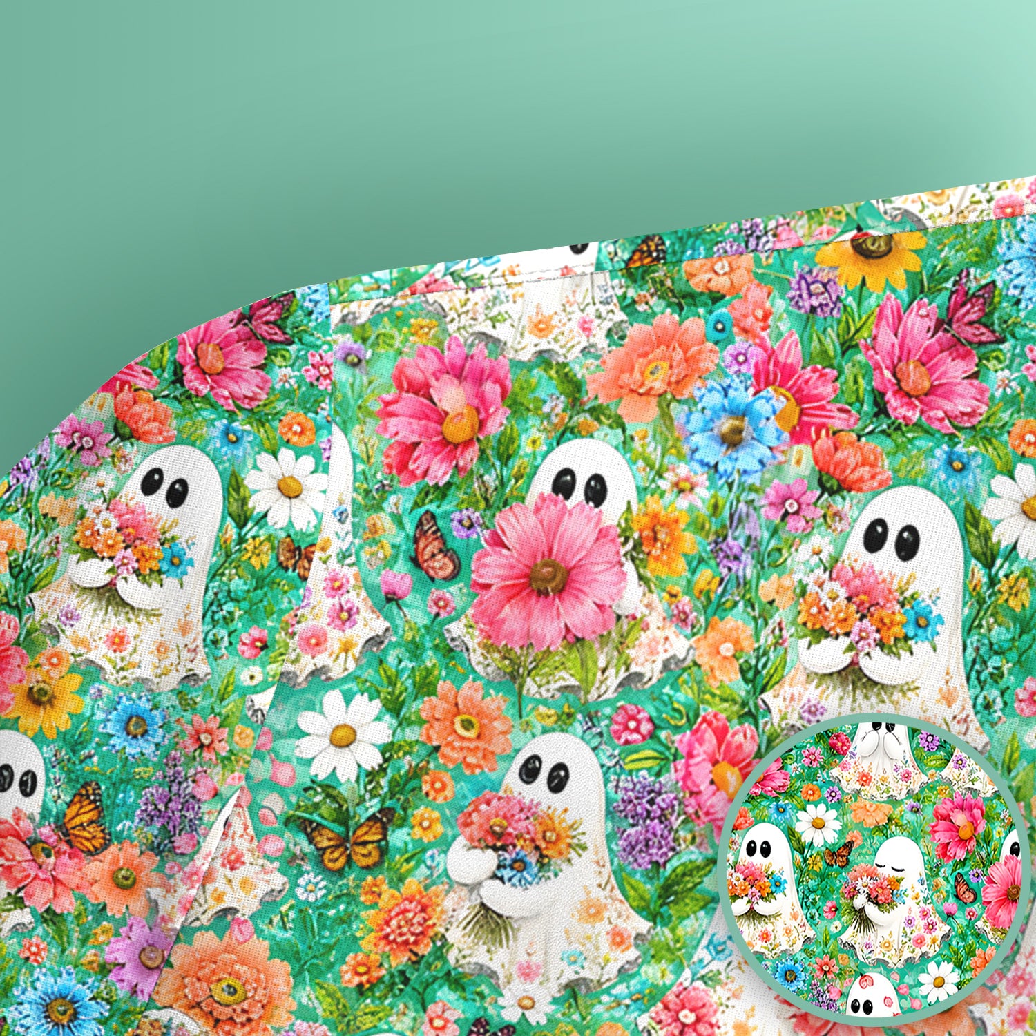 Cute Halloween Floral Ghosts Scrub Top, Comfortable Scrubs for Nurses