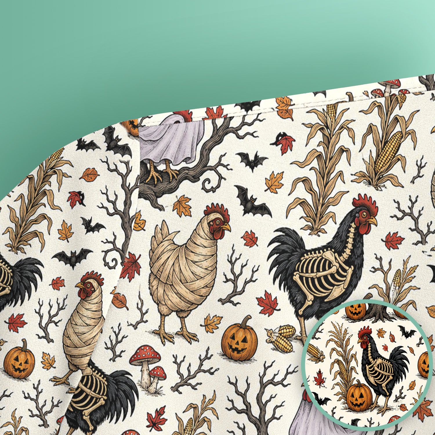Halloween Skeleton Chickens Pattern Scrub Top, Comfortable Scrubs for Nurses
