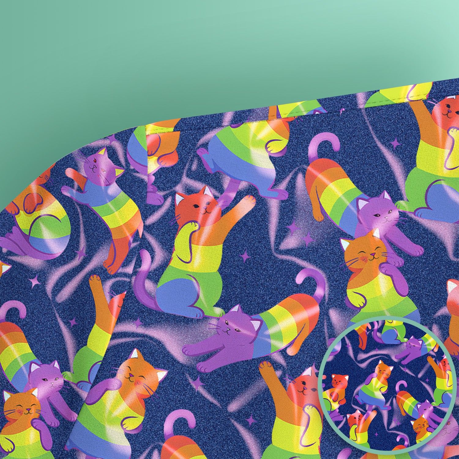 Rainbow Pride Cat Pattern Scrub Top, Breathable Fabrics Nursing Uniform