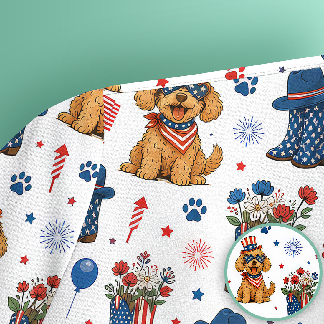 Patriotic Puppy Cowboy Boots Pattern Scrub Top, Comfortable Scrubs for Nurses