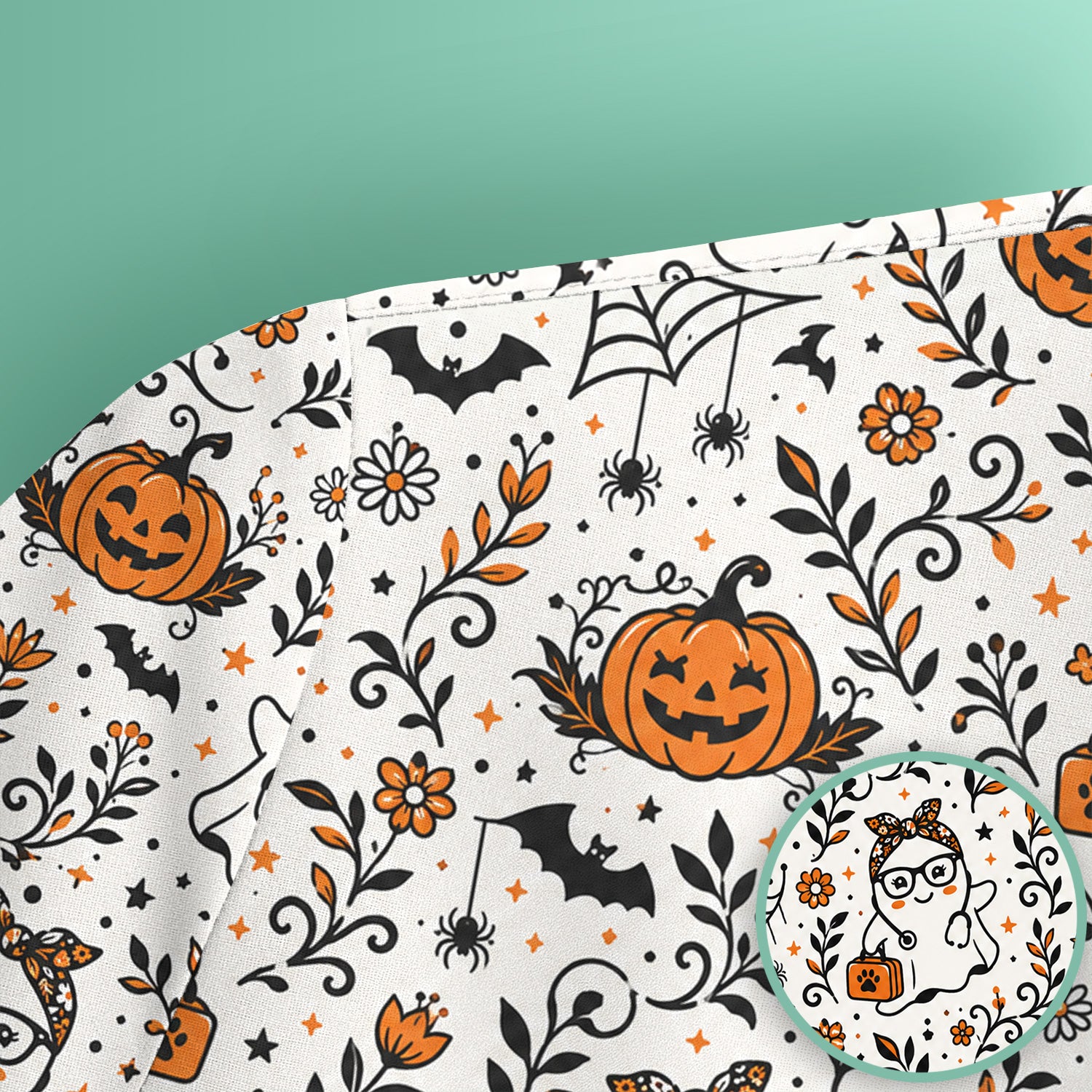 Cute Halloween Nurse Ghost And Pumpkins Scrub Top, Comfortable Scrubs for Nurses