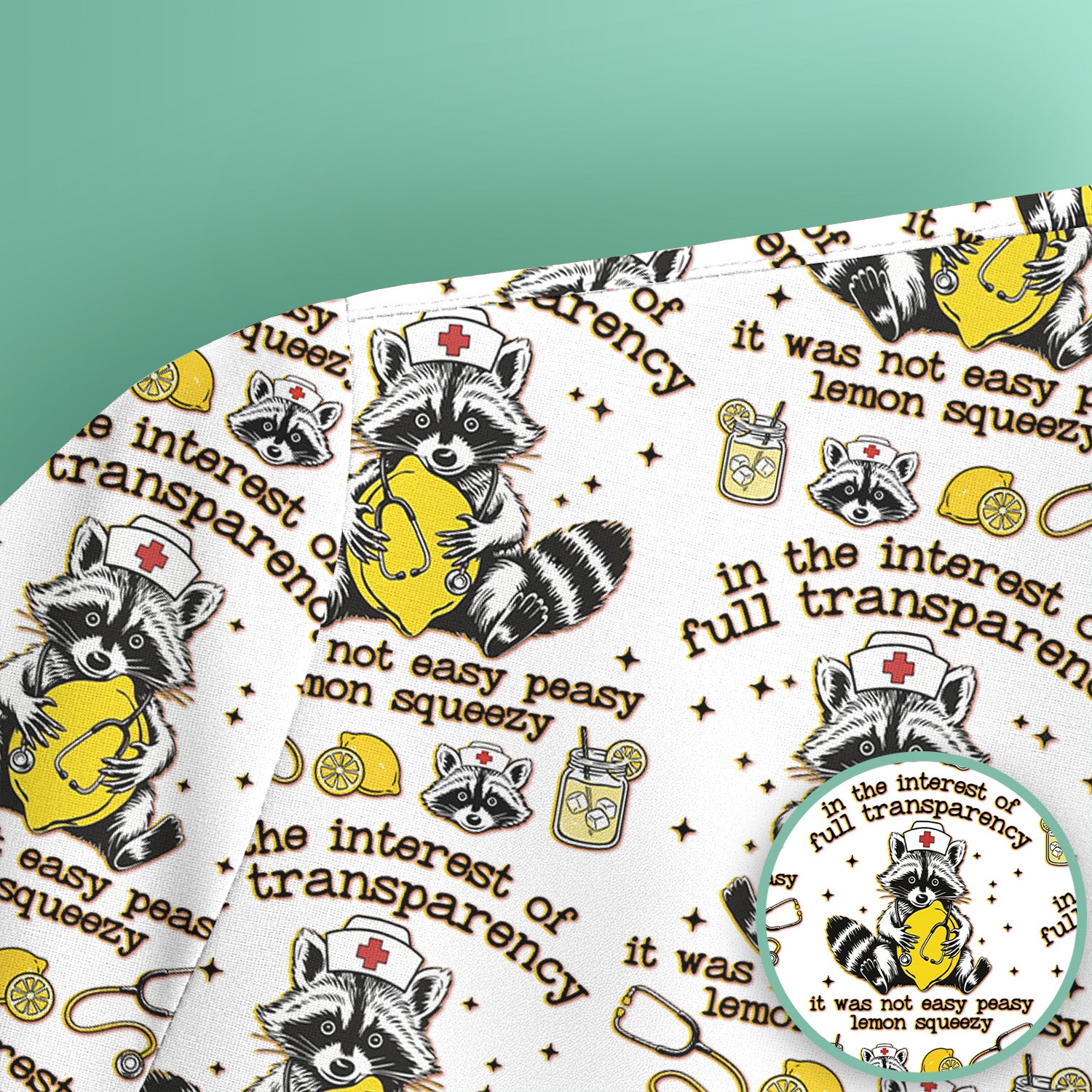 Raccoon Lemon Quote Medical Humor Pattern Scrub Top, Breathable Fabrics Nursing Uniform