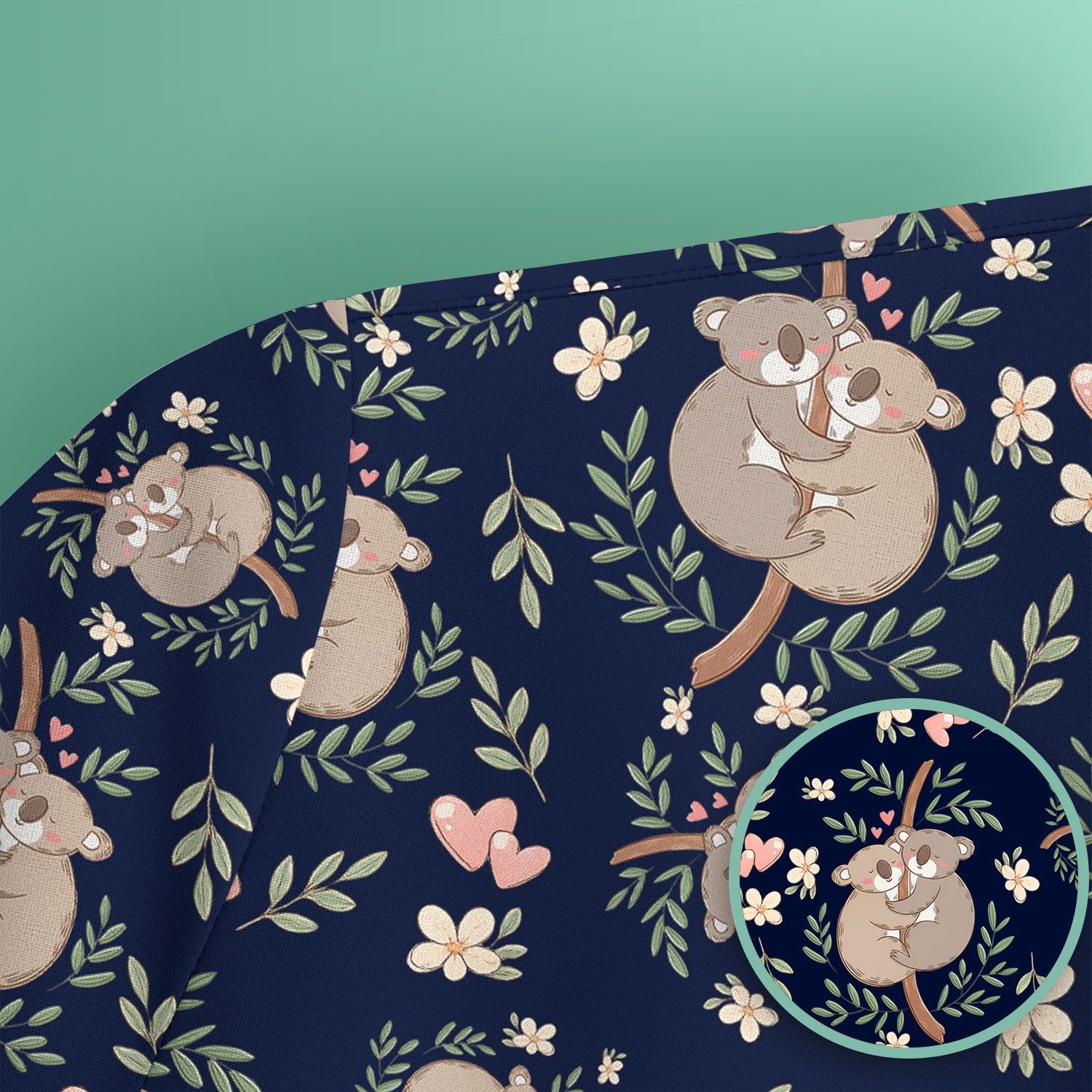 Cute Koala Love Pattern Medical Scrub Top, Breathable Fabrics Nursing Uniform