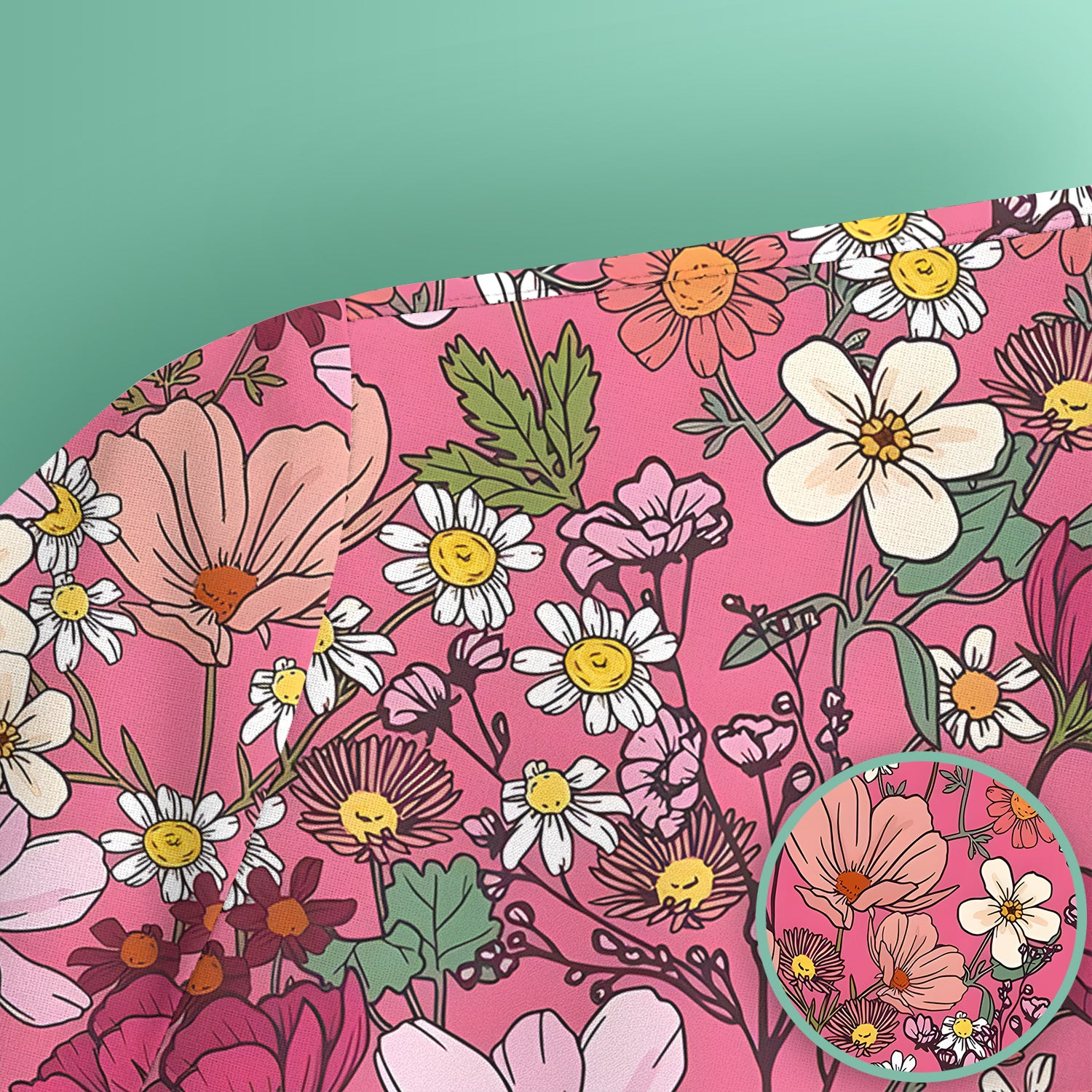 Pink Daisy Wildflower Nurse Pattern Scrub Top, Comfortable Scrubs for Nurses