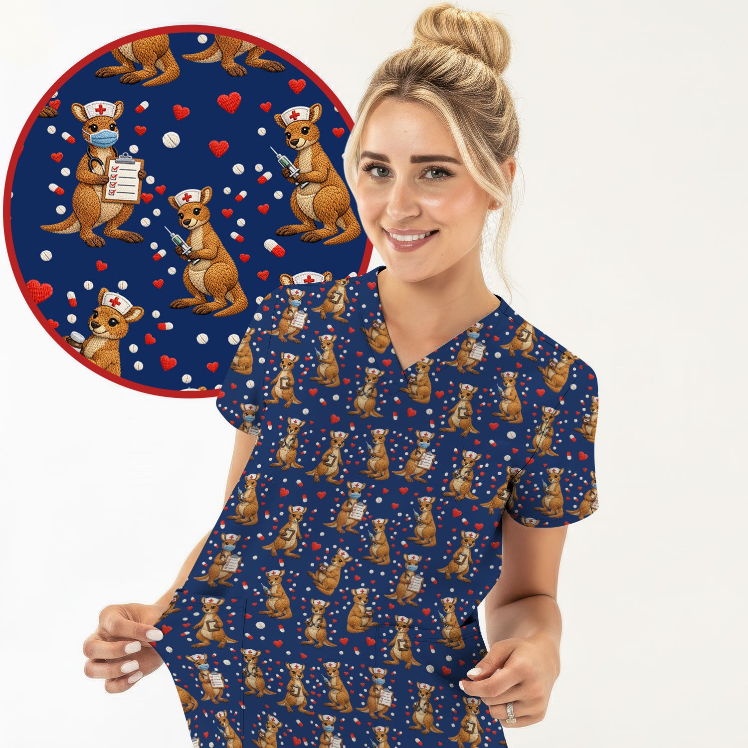 Kangaroo Nurse Scrub Top, Cute Medical Uniform For Women, Comfortable Scrubs For Nurses